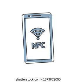 Vector icon payment smartphone. NFC technology on cartoon style on white isolated background.
