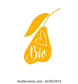Vector icon of an pear. Bio lettering.