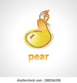Vector icon of pear hand drawn with colorful chalk style