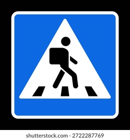 Letrero de cruce de peatones con ícono de Vector con un repartidor caminando a través de un cruce de cebra. Adecuado para proyectos de seguridad y relacionados con el tráfico.