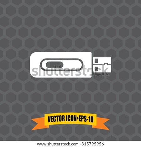 Vector Icon of Pen Drive or USB Drive on Dark Gray Background. Eps.10.