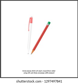 Vector icon pen and pencil. 3d realistic image for business, education, study  on white isolated background. Layers grouped for easy editing illustration. For your design.
