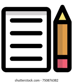 Vector icon for pencil and a paper, content writing
