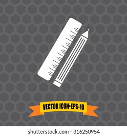 Vector Icon of Pencil & Ruler on Dark Gray Background. Eps.10.