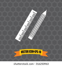 Vector Icon of Pencil & Ruler on Dark Gray Background. Eps.10.
