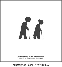 Vector icon of pensioners. Elderly people with a cane on white isolated background. Layers grouped for easy editing illustration. For your design.
