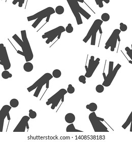 Vector icon of pensioners. Elderly people seamless pattern on a white background.