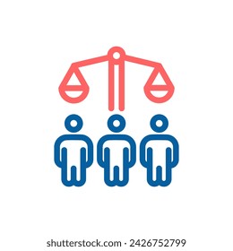 Vector Icon of People with Balanced Scale: Thin Line Illustration for Justice and Equality.