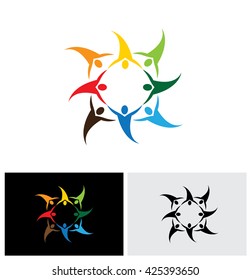 vector icon of people together - sign of unity, partnership. This also represents diversity, community, engagement, interaction, teamwork, team, children, kids, employees