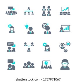 Vector icon of people with various business activities.
