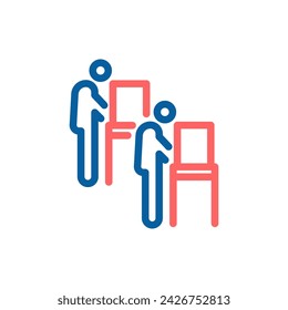 Vector Icon of People Voting in Booths: Thin Line Illustration for US Elections 2024, Democracy and Choice Concept