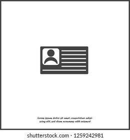 Vector icon person card, customer card. Vector illustration of a identification badge with a photo on white isolated background. Layers grouped for easy editing illustration. For your design.