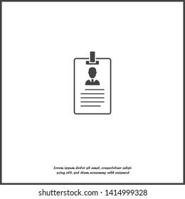 Vector icon person card, customer card. Vector illustration of a identification badge with a photo on white isolated background. 
