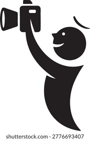 Vector icon of person holding camera, representing photography, videography, and visual storytelling. Symbolizes capturing memories and creating visual content.
