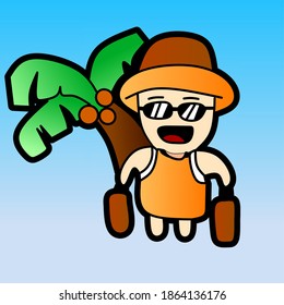 vector icon of a person on vacation, for travel and holiday themes.