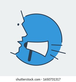 Vector icon with a person talking through loudspeaker. It represents loud speaking, announcement, speech, declaration, public talk and more