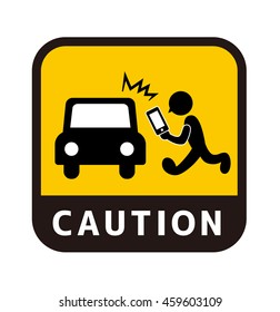 vector icon of the person texting while walking and car Signs