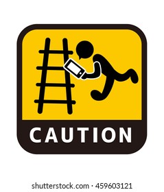 vector icon of the person texting while walking and platform of a railway station
