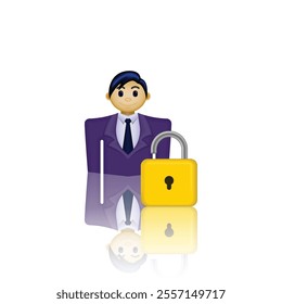 Vector icon of person wearing formal employee clothes and padlock, minimalist image design, suitable for job applications, account login, business presentations, and etc