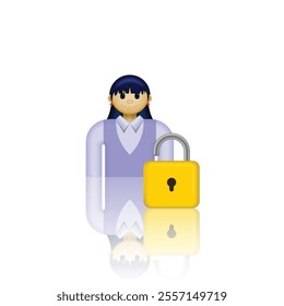 Vector icon of person wearing formal employee clothes and padlock, minimalist image design, suitable for job applications, account login, business presentations, and etc