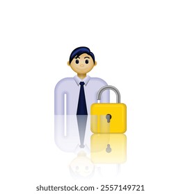 Vector icon of person wearing formal employee clothes and padlock, minimalist image design, suitable for job applications, account login, business presentations, and etc