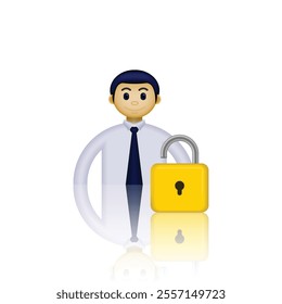 Vector icon of person wearing formal employee clothes and padlock, minimalist image design, suitable for job applications, account login, business presentations, and etc