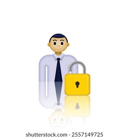 Vector icon of person wearing formal employee clothes and padlock, minimalist image design, suitable for job applications, account login, business presentations, and etc