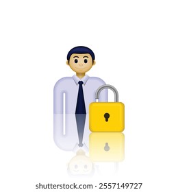 Vector icon of person wearing formal employee clothes and padlock, minimalist image design, suitable for job applications, account login, business presentations, and etc