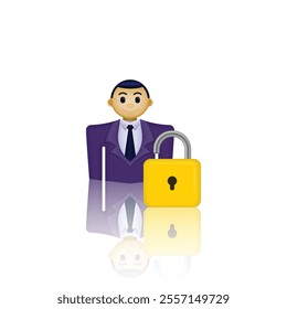 Vector icon of person wearing formal employee clothes and padlock, minimalist image design, suitable for job applications, account login, business presentations, and etc