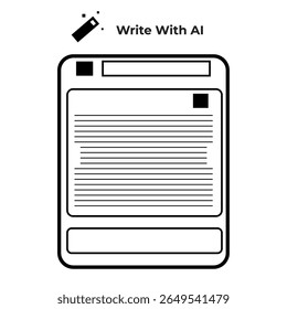 Vector icon of a person
writing with AI assistance,
showing generated smart text,
line art style design.
