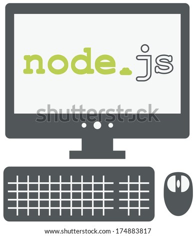 vector icon of personal computer with node js title on the screen, isolated grey simple flat illustration on white background