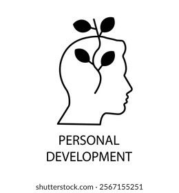 Vector icon for personal development. Line art illustrating progress, learning, and personal growth.