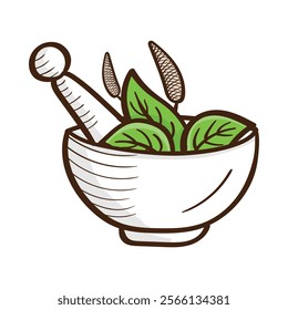 Vector icon for pharmacy mortar and pestle. Traditional pharmacy symbol featuring a mortar and pestle used for medicine preparation.