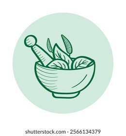 Vector icon for pharmacy symbol. Classic mortar and pestle icon illustrating healthcare, apothecary, and medicinal practices.