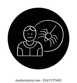 Vector icon for phobia. Hand-drawn illustration showing a person reacting to a spider, symbolizing fear or irrational anxiety.