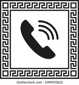vector icon Phone framed with Greek EPS ornament