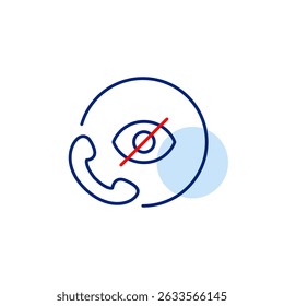 Vector icon of phone receiver with crossed-out eye, symbolizing private call, hidden communication, or restricted contact. Ideal for messaging apps, call privacy, communication tools