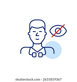 Vector icon of physician with stethoscope and crossed-out eye, symbolizing confidential care, private consultations, or hidden medical info. Ideal for healthcare apps, telemedicine, and privacy