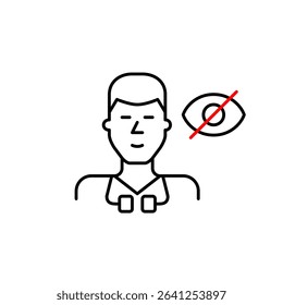 Vector icon of physician with stethoscope and crossed-out eye, symbolizing confidential care, private consultations, or hidden medical info. Ideal for healthcare apps, telemedicine, and privacy settin