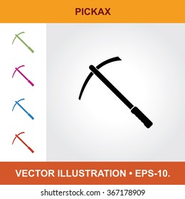 Vector Icon Of Pickax With Title & Small Multicolored Icons. Eps-10.