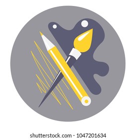 Vector icon with a picture of a brush and a pencil. Logo for the art studio.