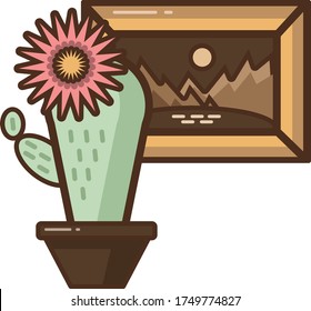 Vector icon picture in frame and cactus