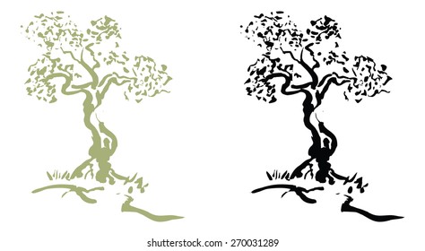 Vector icon with a picture of the symbol of Japan. Bonsai. Imitation of Japanese traditional art. Hand-drawing vector symbol