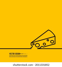 Vector icon of a piece of cheese with holes on a yellow background. 