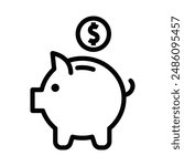 Vector icon of a piggy bank with a dollar symbol, symbolizing savings and financial management. Editable stroke.