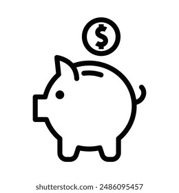 Vector icon of a piggy bank with a dollar symbol, symbolizing savings and financial management. Editable stroke.