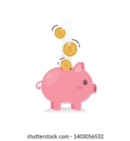 Vector icon piggy bank with golden coins.