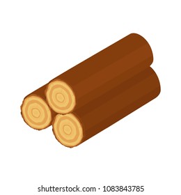 Vector icon pile of isometric wooden log firewood isolated on white background.