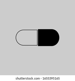 Icono vector de una píldora en fondo gris. Concepto de salud o medicamentos.