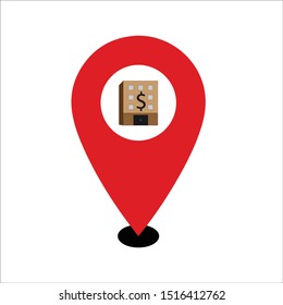 vector icon of pin map bank location, finance